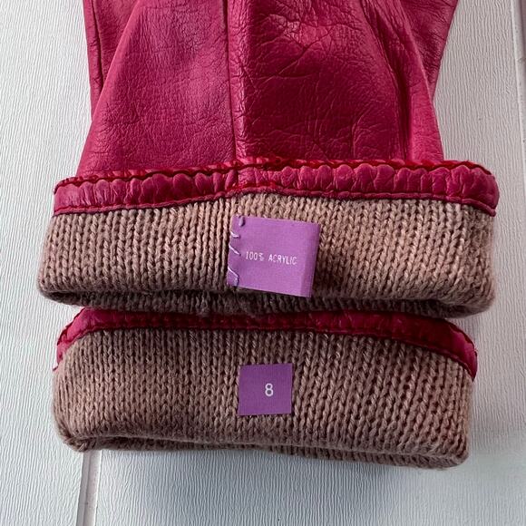 Vintage Grandoe Pink Leather Gloves women's size 8 Acrylic Lined - Picture 4 of 5